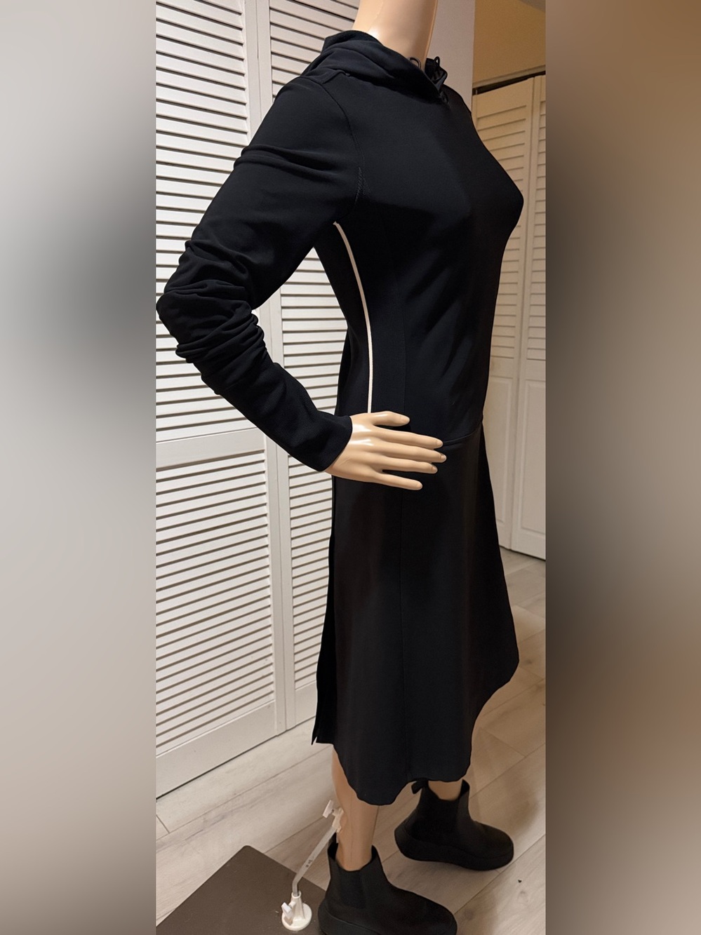 Prada Sport Hooded Technical Dress Mesh Detail | Minimalist Black Designer Dress